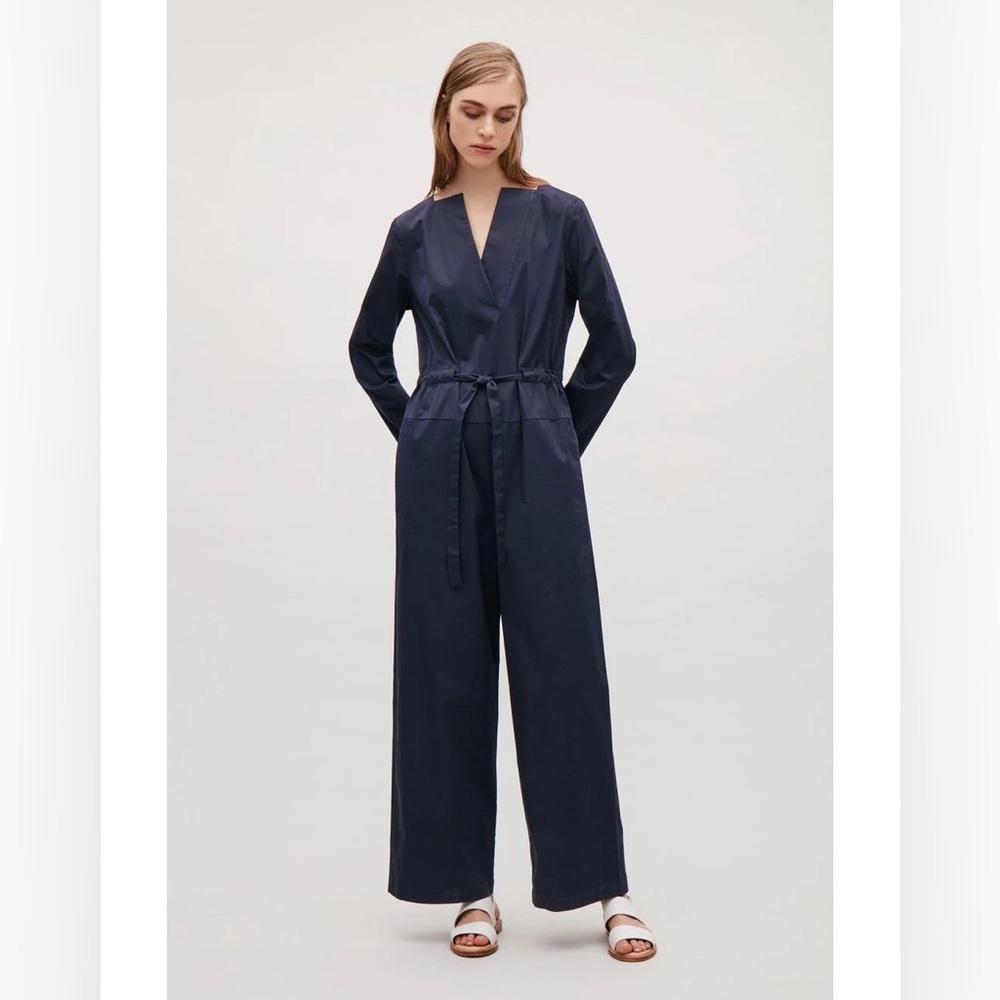 COS Blue Long-sleeve Jumpsuit Cotton Navy Blue Long Sleeve Wide Leg EUR34